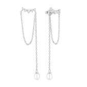 Cercei argint cu lantisor, perle naturale albe si cristale DiAmanti SK25232E_W-G